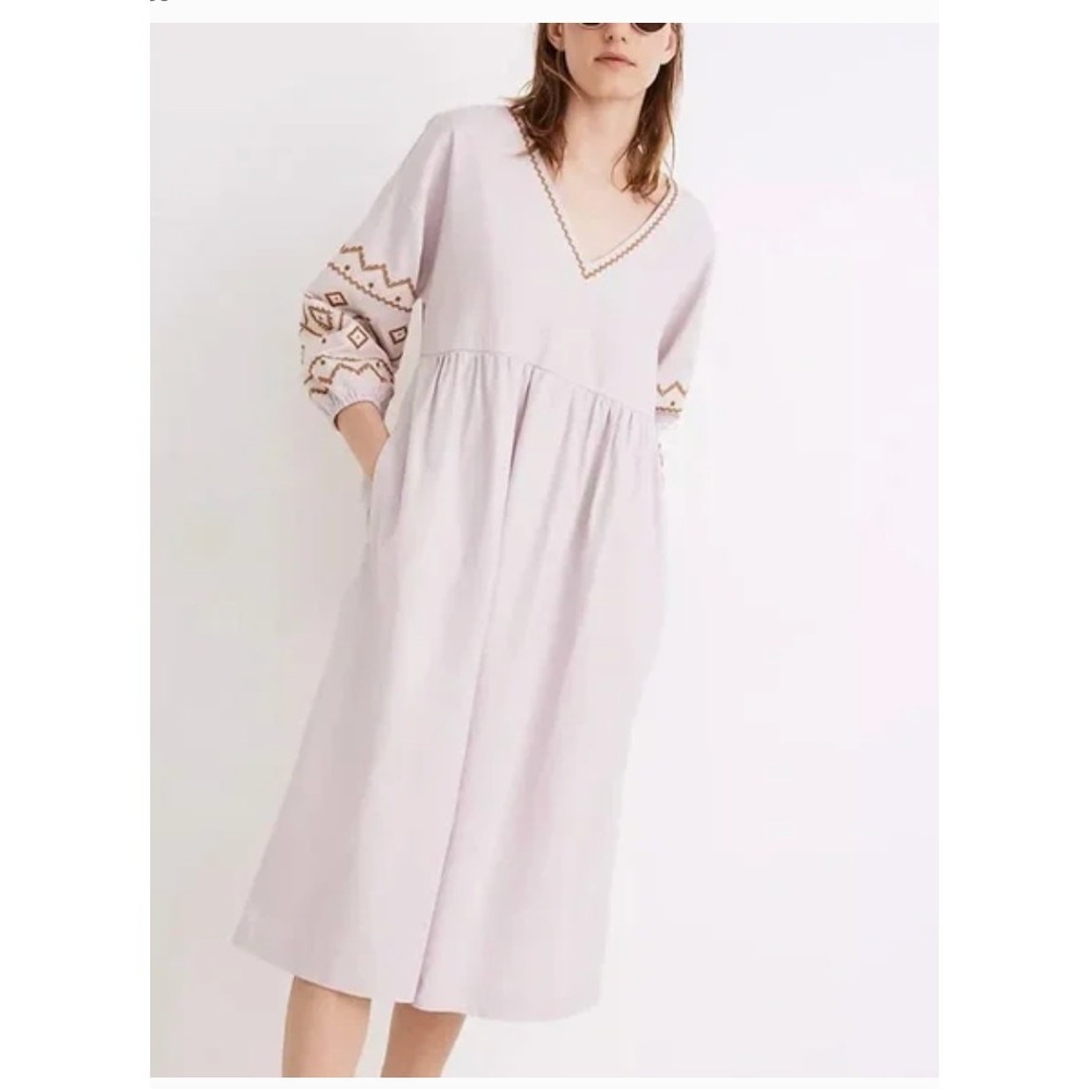 Madewell‎ Embroidered V Neck Tiered Midi Dress Lilac Size MP
